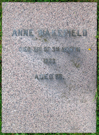Headstone of Ann Wakefield (n&eacute;e Moore) 1795 - 1883