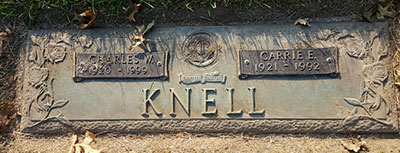Headstone of Carrie Eleanor Knell (n&eacute;e Sinton) 1921 - 1992