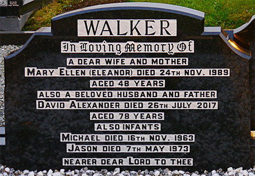 Headstone of Mary Ellen Walker (n&eacute;e Magill) 1941-1989