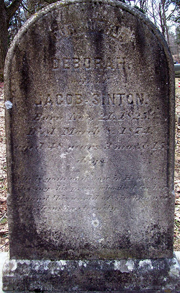 Headstone of Deborah Sinton (n&eacute;e Kershner) 1825 - 1874