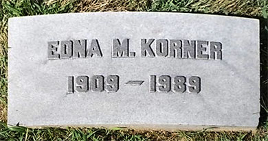 Headstone of Edna B. Korner (n&eacute;e Minturn) 1909 - 1989