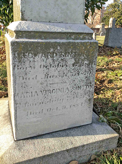 Headstone of Virginia Maria Sinton (n&eacute;e Cook) 1821 - 1884