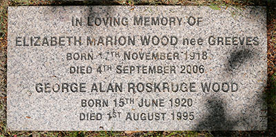 Headstone of Elizabeth Marion Wood (n&eacute;e Greeves) 1918 - 2006