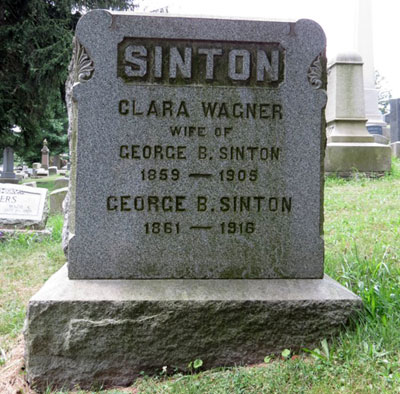 Headstone of Clara W. Sinton (n&eacute;e Wagner) 1859 - 1905