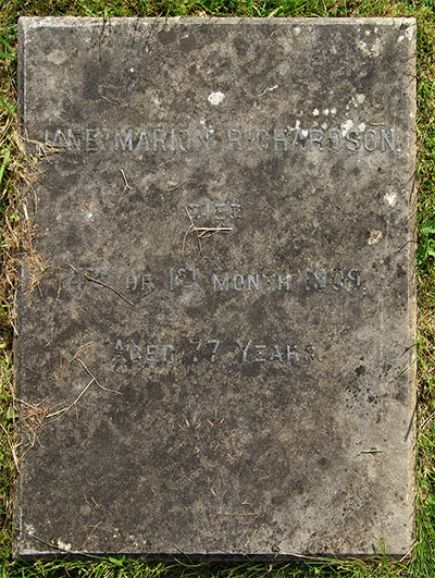 Headstone of Jane Marion Richardson (n&eacute;e Wakefield) 1831 - 1909
