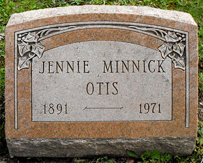 Headstone of Jennie Theresa Otis (n&eacute;e Minnick) 1891 - 1971