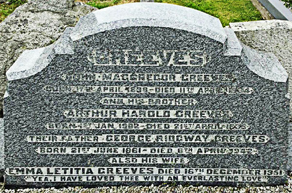 Headstone of Emma Letitia Greeves (n&eacute;e Munster) 1866 - 1951