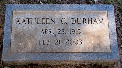 Headstone of Kathleen Helen Durham (n&eacute;e Carter) 1915 - 2003