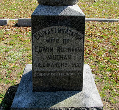 Headstone of Laura Elmo Vaughan (n&eacute;e Atkison) 1870 - 1906