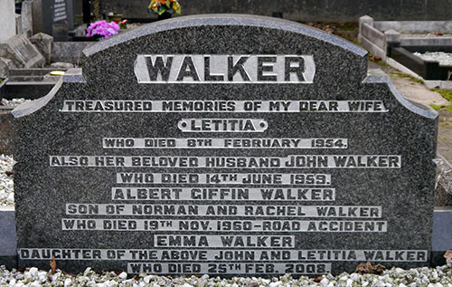 Headstone of Letitia Walker (n&eacute;e Atkinson) 1879 - 1954