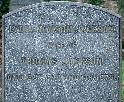 Headstone of Lydia Newsom Jackson (n&eacute;e Ridgway) 1806- 1879