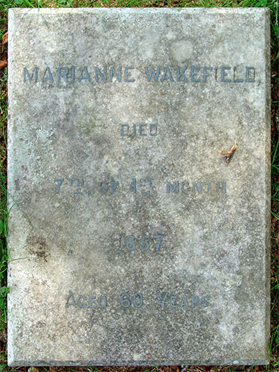 Headstone of Marianne Wakefield(n&eacute;e Wilcocks) 1798 - 1857