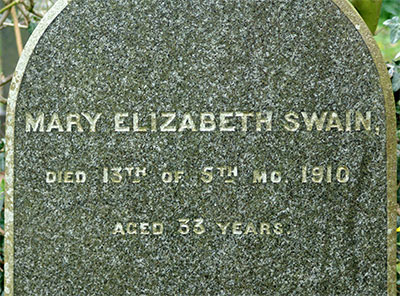 Headstone of Mary Elizabeth Swain (n&eacute;e Morrison) 1878 - 1910