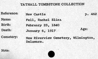 Headstone details of Rachel Elizabeth Fell (n&eacute;e Eastburn) 1840 - 1917