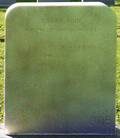 Headstone of Sarah Jane Hoowe (n&eacute;e Green) 1828 -  1910