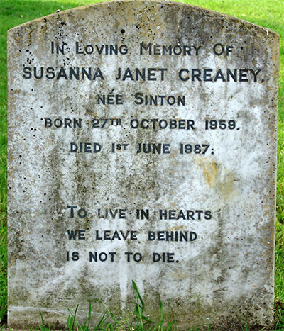 Headstone of Susanna Janet Creaney<br />(n&eacute;e Sinton) 1959 - 1987